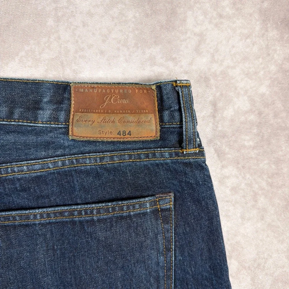 J.Crew 484 Slim‎ Fit Jeans Japanese Kaihara Denim 36x32 Dark Indigo Blue Mens